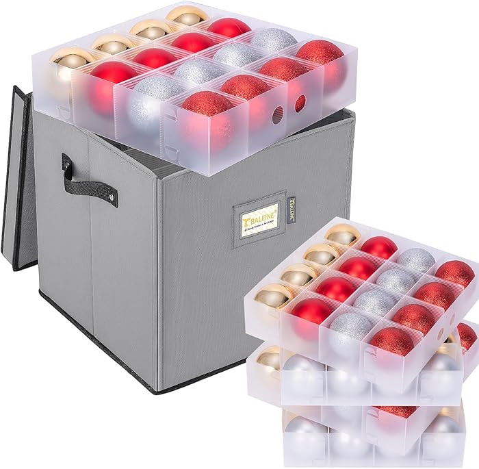 BALEINE Christmas Ornament Storage Box with Dividers, Premium Holiday Ornaments Storage Container... | Amazon (US)