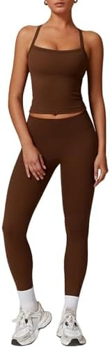 ABOCIW Workout Sets for Women 2 Piece Padded Sports Bra Tank Top High Waist Leggings Sets Gym Yog... | Amazon (US)