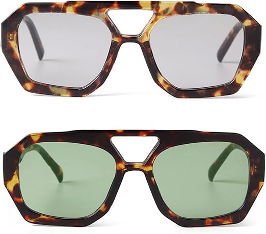 Trendy Designer Oversize Square Aviator Sunglasses Women Men,Retro 70s Hexagon Thick Double Bridg... | Amazon (US)