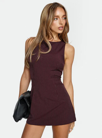 Yumiko Romper Burgundy Pinstripe | Princess Polly US