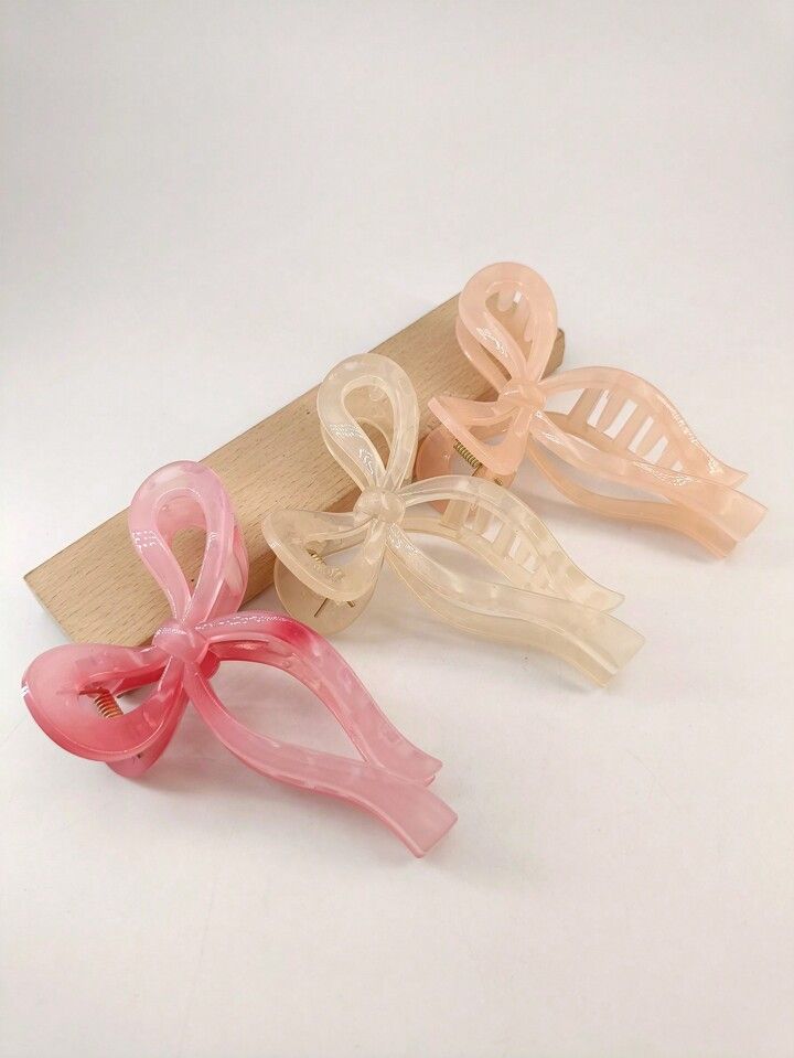 3pcs Bagged 13cm Women's Jelly Ribbon Bow Plastic Hair Claw Clips Suitable For Daily Wear | SHEIN