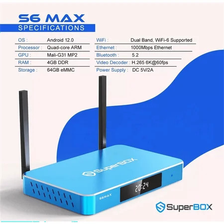 Superbox S6 Max Smart TV Box | 64G eMMC | 6K Ultra HD Movies &Broadcasts | Time Shift | Lifetime Free Access! | Walmart (US)