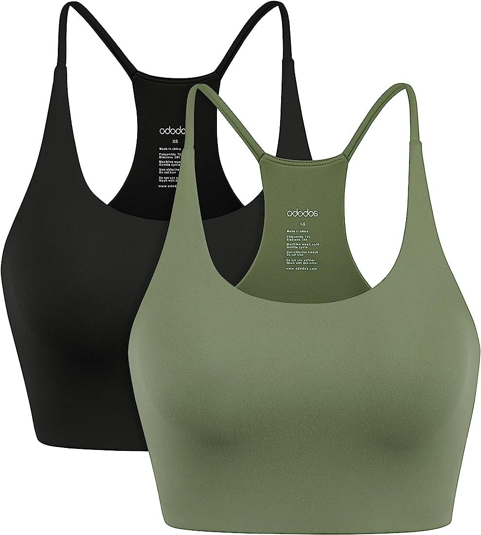 ODODOS 2-Pack Halter Sports Bra for Women Non Padded Strappy Cropped Tops Workout Yoga Crop | Amazon (US)