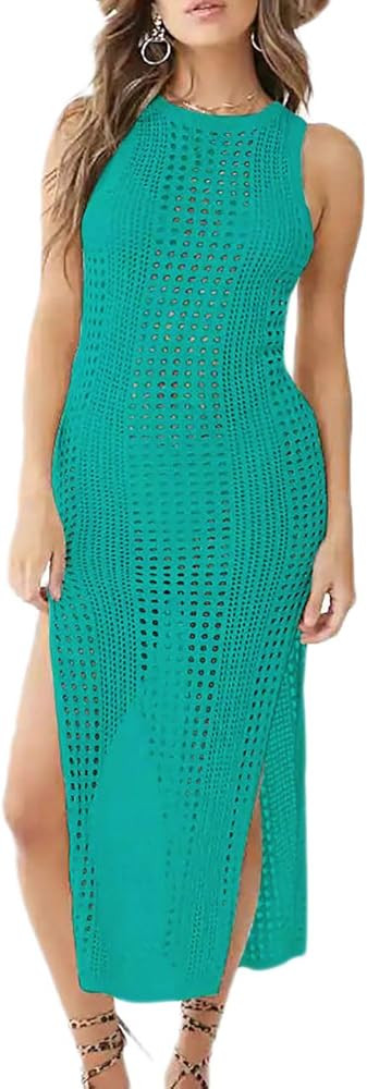 Bsubseach Crochet Cover Ups for Women Hollow Out Sleeveless Bikini Swimsuit Swimwear Side Split L... | Amazon (US)