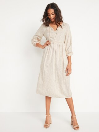 Puff-Sleeved Floral-Print Midi Poet Swing Dress for Women | Old Navy (US)