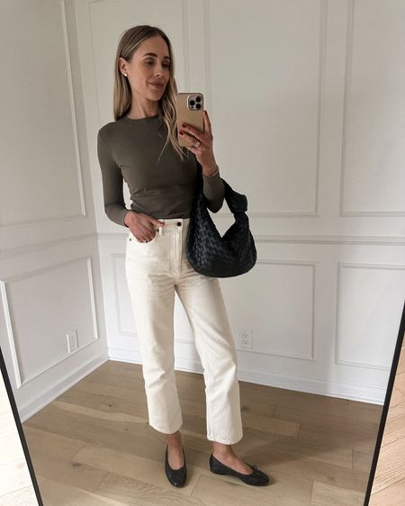 Wearing an xs in the top (runs big) white jeans, Chanel ballet flats 

#LTKitbag #LTKover40 #LTKstyletip