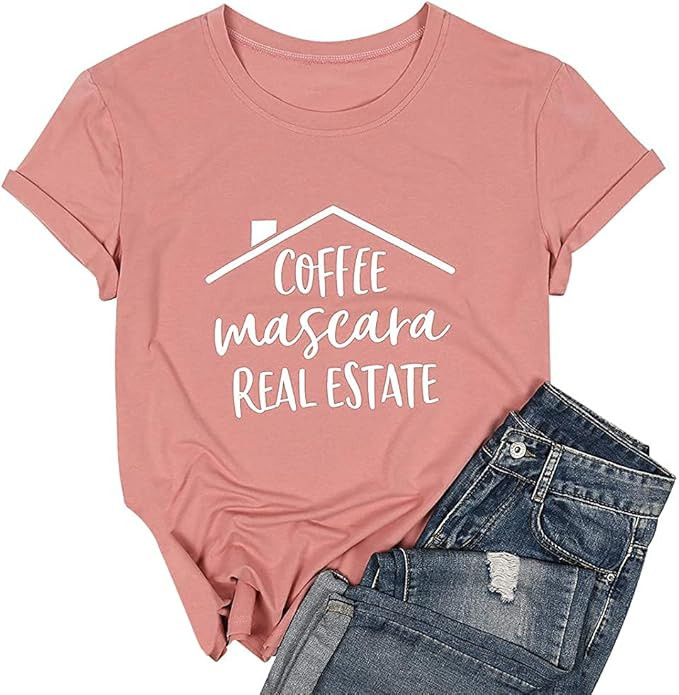 Coffee Mascara Real Estate T Shirt Women Letters Print Funny Sayings Shirts Casual Short Sleeve R... | Amazon (US)