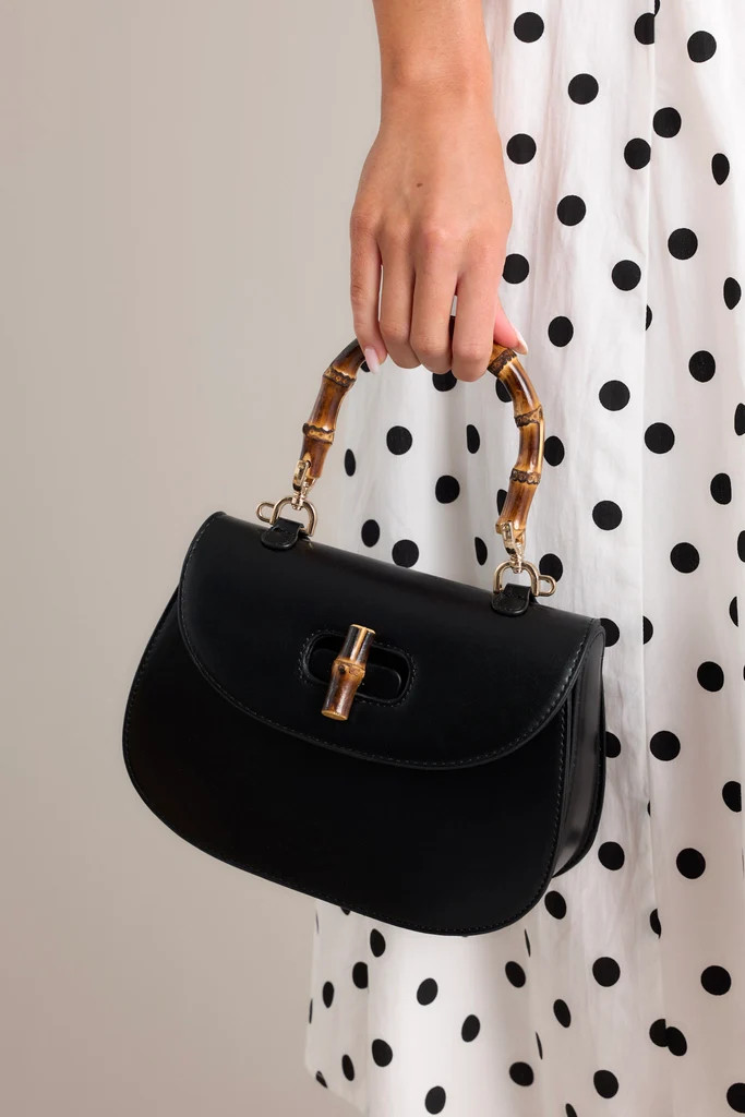 Whimsical Whirlwind Black Bamboo Handle Handbag | Red Dress