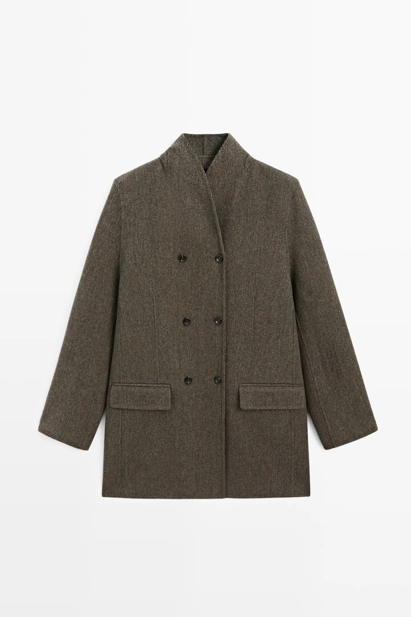 Mid-length double-breasted coat with button detail | Massimo Dutti UK