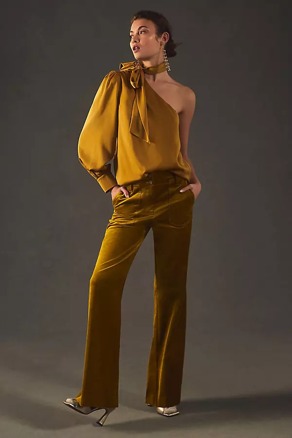 Sunday in Brooklyn One-Shoulder Tie-Neck Blouse By Sunday in Brooklyn in Gold Size XS | Anthropologie (US)