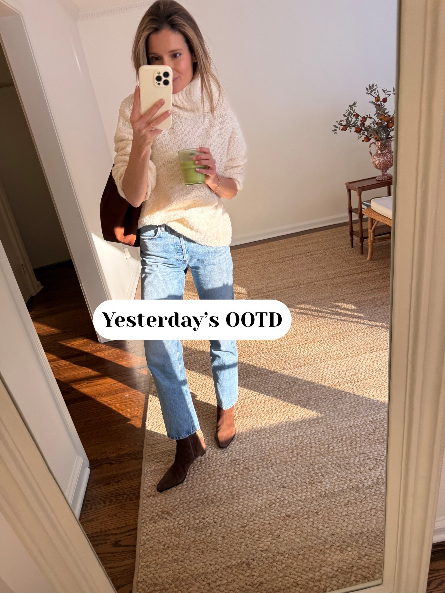 Yesterday’s OOTD. The morning light hit just right as I snapped a photo. It’s cold but sunny which helps give happy vibes. Love this new sweater find so much. Tuckernuck nailed it. Toteme vibes for much less  

#LTKootd #LTKSeasonal #LTKmomlife