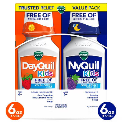 Vicks Kids' DayQuil/NyQuil Kids Free Of Cold & Cough Combo Pack Liquid - Diphenhydramine - 12 fl oz/2pk | Target