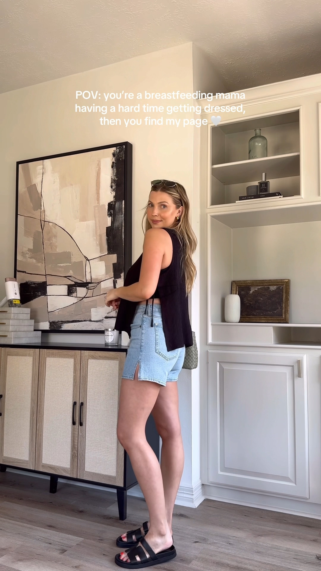 Casual summer outfit with a nursing friendly top!! Wearing a S in my top, M in sports bra tank, 27 in jean shorts, and sandals are tts. 

#LTKSeasonal #LTKSummerEdit #LTKStyleTip