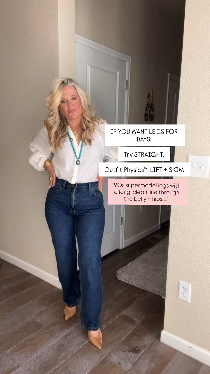 ✨Tap the bell, save and ❤️ start here over 40 fashion, midlife style, midsize fashion and luxury looks for less.  

1. Boyfriend 12 (size down if in between sizes.) 
2. Straight leg 12 (size up if in between sizes.)
3. Flare bow leg 31 petite (size down if in between sizes.)
4. Midrise lose 12 (size down if in between sizes.) 


For years, I thought finding jeans that worked with my belly meant finding the “right size.”

Turns out, the number on the tag was only part of it.

The shape of the jean changes everything.

Flare bow leg gives me balance.
Straight gives me that long ’90s-supermodel line.
Boyfriend gives me ease.
Mid-rise loose gives my belly + hips breathing room.

Same body in every photo. Completely different fit.

That’s what Outfit Physics™ is about—learning what works with our bodies, so getting dressed feels easier again.

Comment JEANS and I’ll send all 4 pairs + exactly what size I’m wearing.

👑 Helping you look good, feel good.-Lindsey Denver   Check back daily for belly-friendly style, confidence, and Outfit Physics™.

Comment SHOP below to receive a DM with the link to this post on my LTK ⬇ https://liketk.it/6p95f