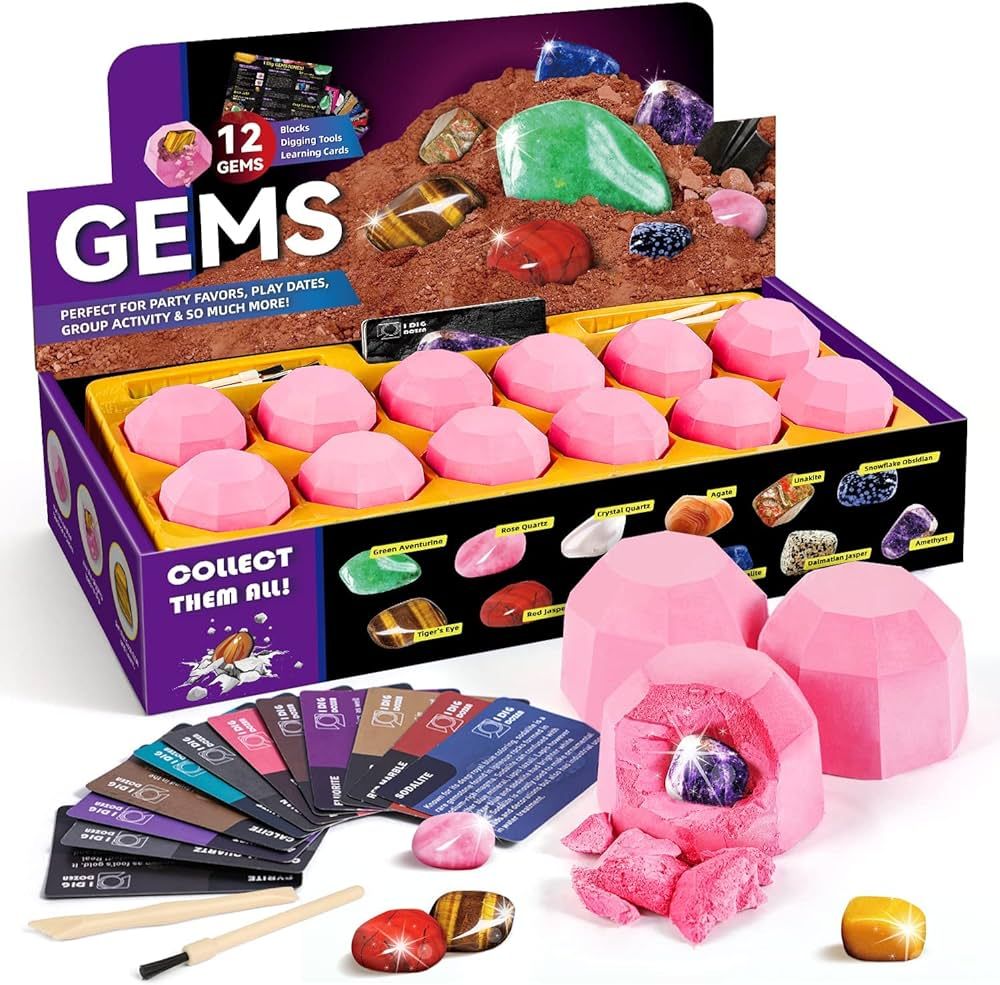 Byncceh Gemstones Dig Kit - Dig it up 12 Real Gemstone and Crystal for Kids Gems Digging Kit Mine... | Amazon (US)