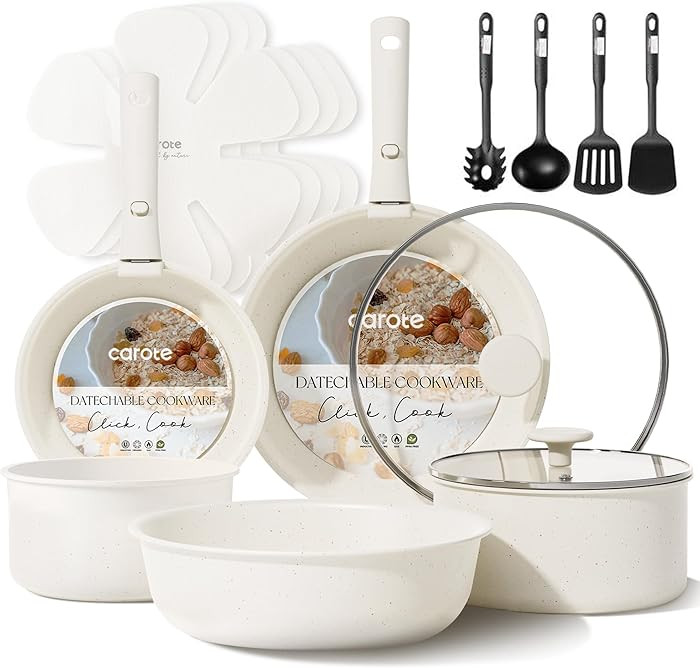 CAROTE 17pcs Pots and Pans Set, Nonstick Cookware Set Detachable Handle, Induction Kitchen Cookwa... | Amazon (US)