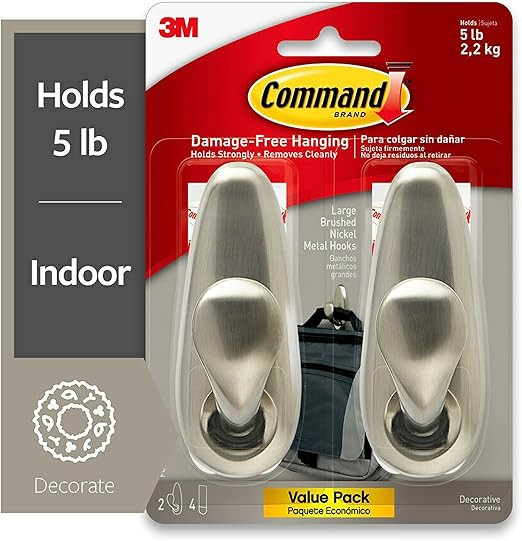 Command Forever Classic Large Metal Wall Hooks, Damage Free Hanging Wall Hooks with Adhesive Stri... | Amazon (US)