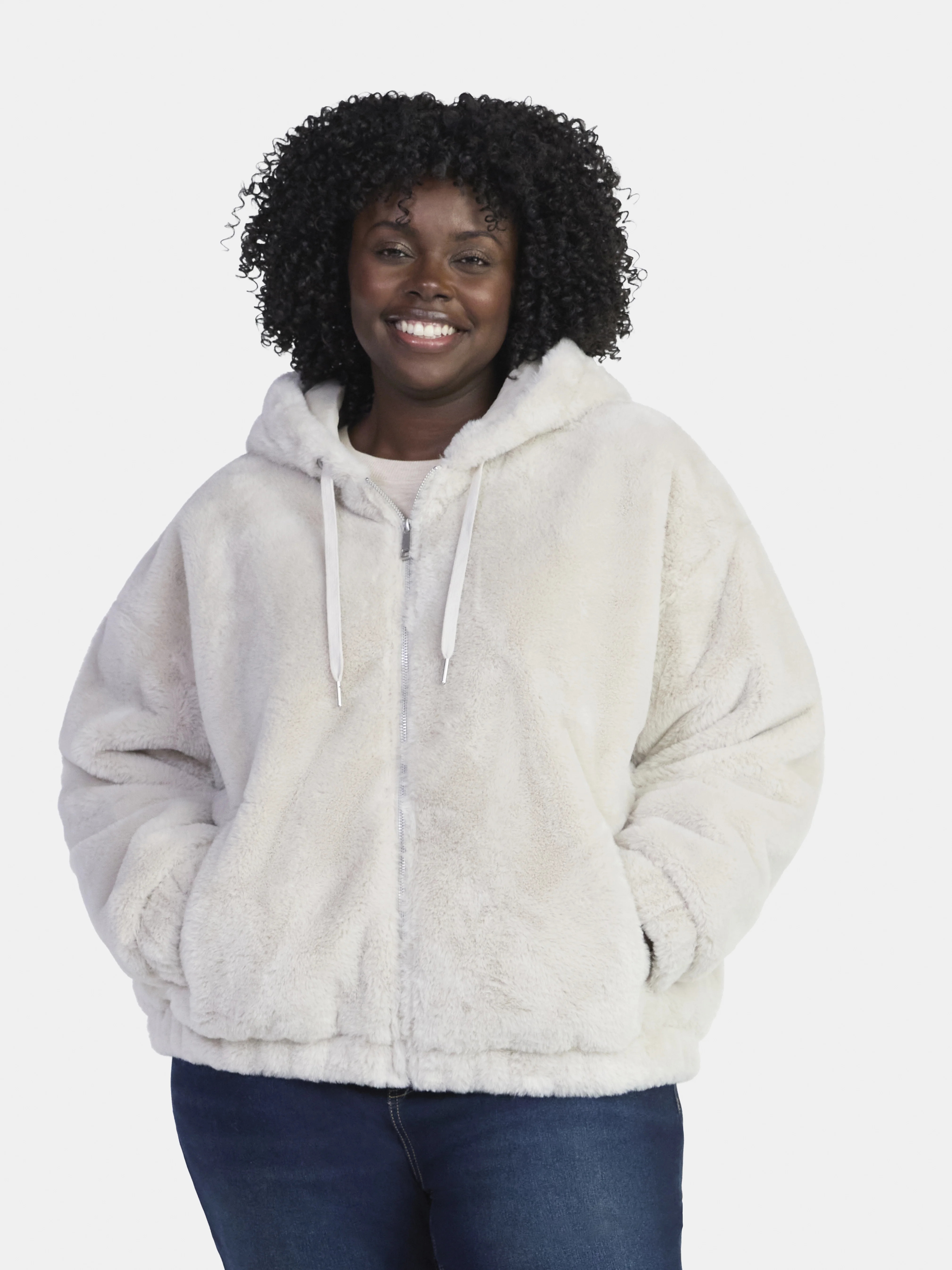 Time and Tru Women's and Women's Plus Faux Fur Hoodie Jacket, Sizes XS-2X | Walmart (US)