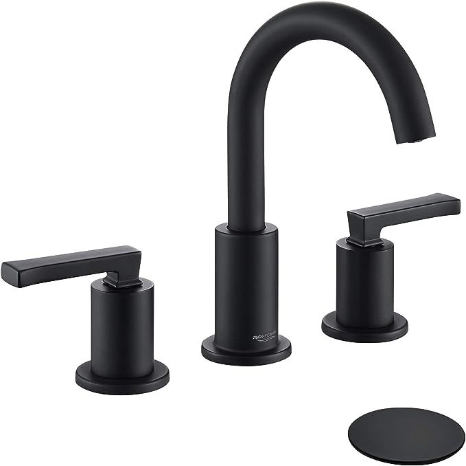 Matte Black 8 inch Bathroom Faucet Widespread, Contemporary High-Arc 2-Handle Bath Vanity Sink Fa... | Amazon (US)