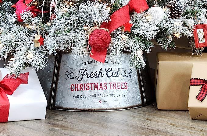 AuldHome Galvanized Metal Christmas Tree Collar, 29-Inch Diameter Base for Large Trees, 5-Panel V... | Amazon (US)