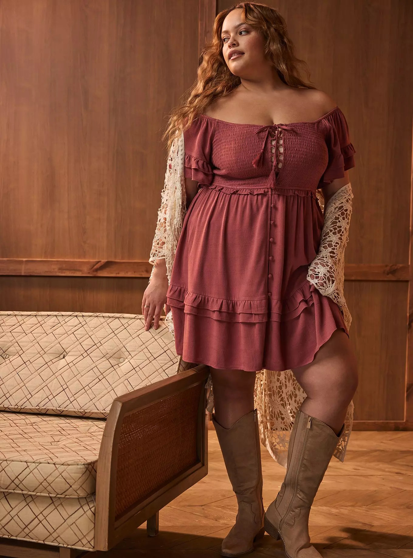 Festi Off-Shoulder Lace-Up Mini Dress | Torrid (US & Canada)