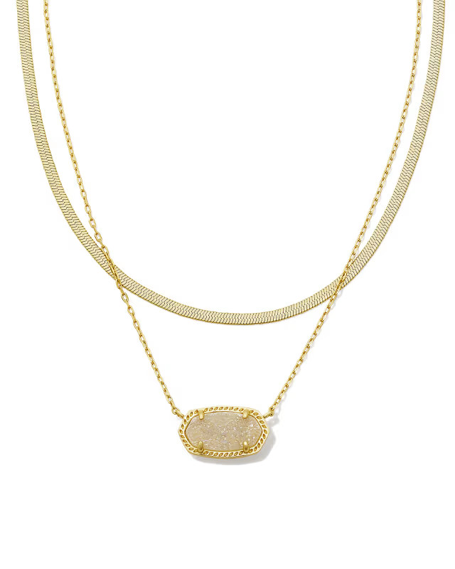 Elisa Herringbone Gold Multi Strand Necklace in Iridescent Drusy | Kendra Scott