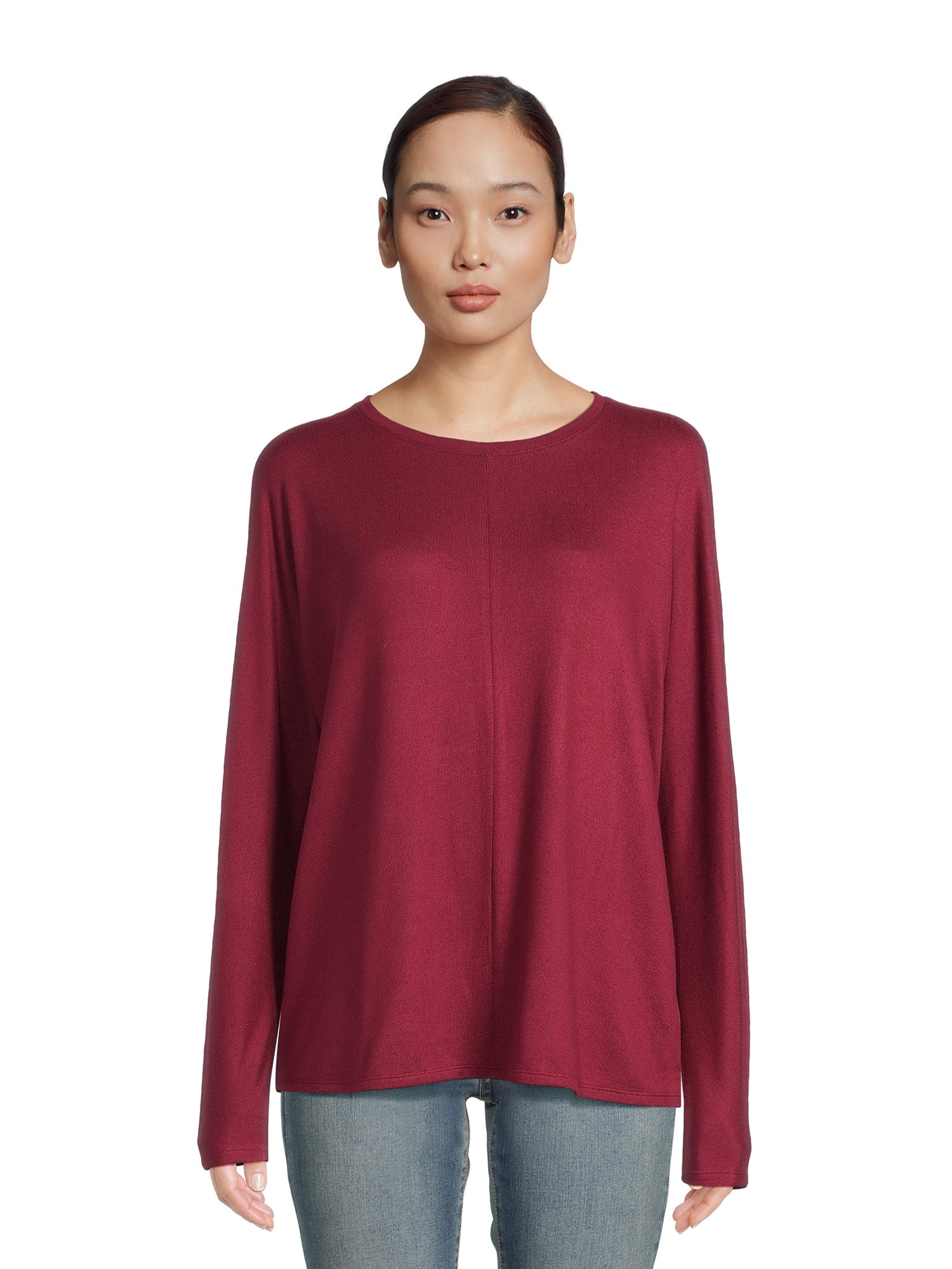 Time and Tru Women's Hacci Knit Crewneck Pullover Top, Sizes S-XXXL | Walmart (US)