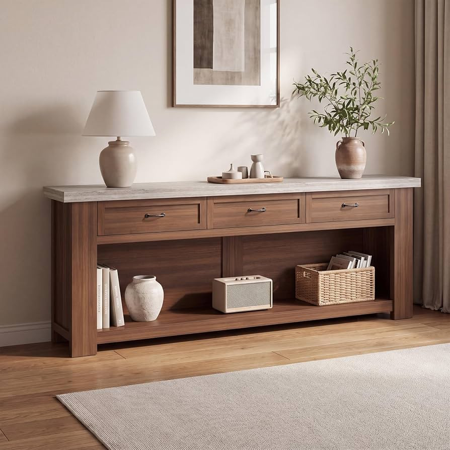 78.75" Long Console Table with Storage, Large Entryway Table, Walnut | Amazon (US)