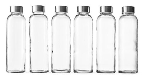 Epica Clear Glass Bottles with Lids, 18oz Resuable Glass Water Bottles for Juicing with Stainless Steel Cap to store Milk, Smoothie, etc., 100% Leak Proof, Durable and Dishwasher Safe (Set of 6) | Amazon (US)