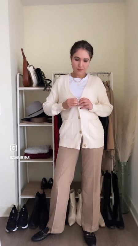 Beige cardigan, neutral outfit, fall outfit, wide leg pants, trousers, workwear, teacher outfit 

#LTKworkwear #LTKstyletip
