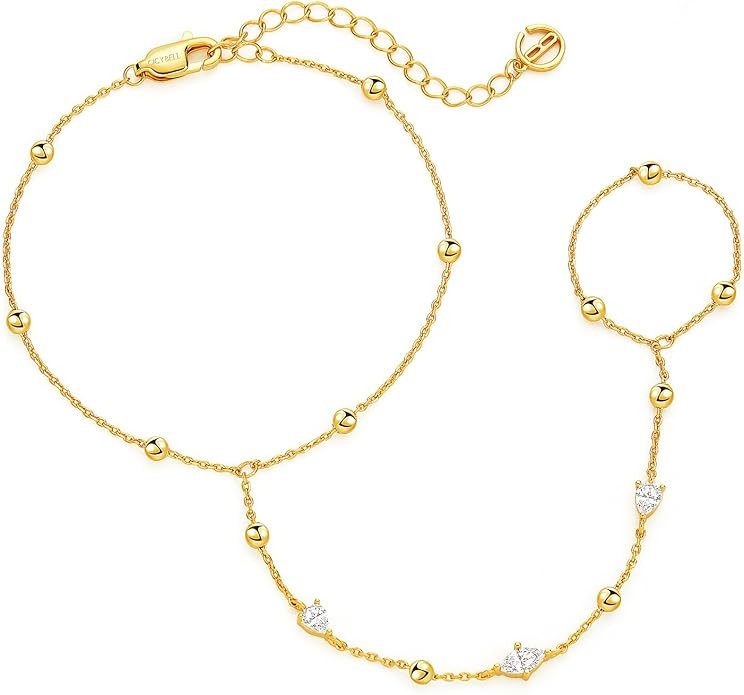 Cicy Bell Hand Chain 18k Gold Plated Bracelet for Women Trendy Teardrop Cubic Zirconia Adjustable... | Amazon (US)