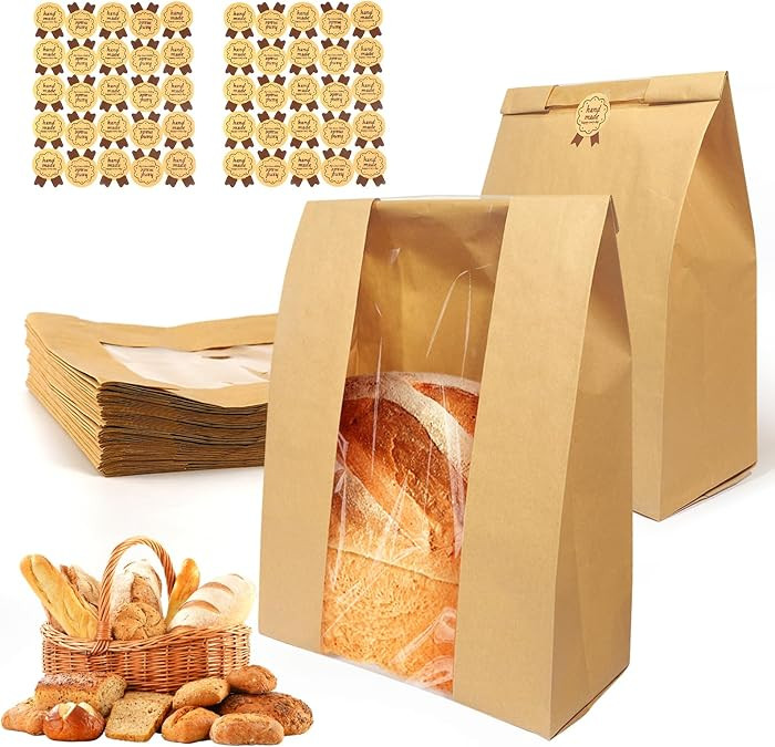 30 Pack Large Bread Bags for Homemade Sourdough Bread - Kraft Paper Storage Bakery Bags with Clea... | Amazon (US)