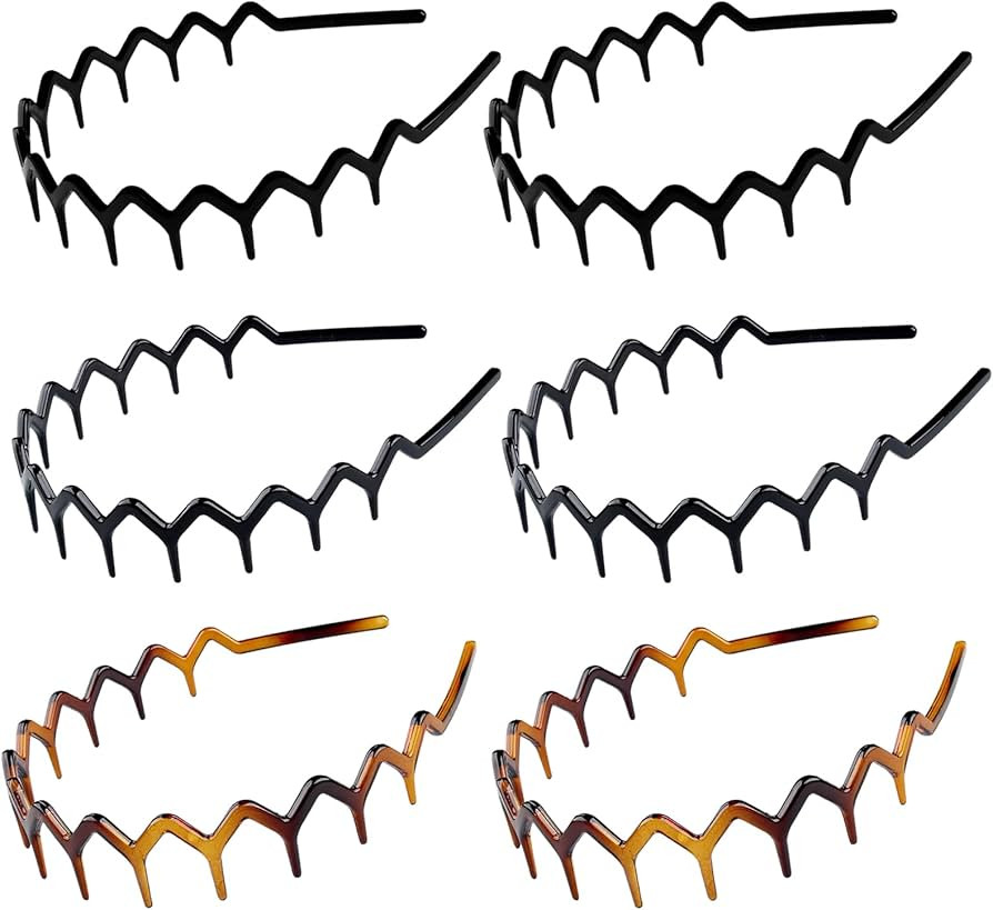 6Pcs Zig Zag Shark Tooth Headbands Comb Zigzag Plastic Hoop U Shaped Shark Tooth Hair Bands Wavy ... | Amazon (US)