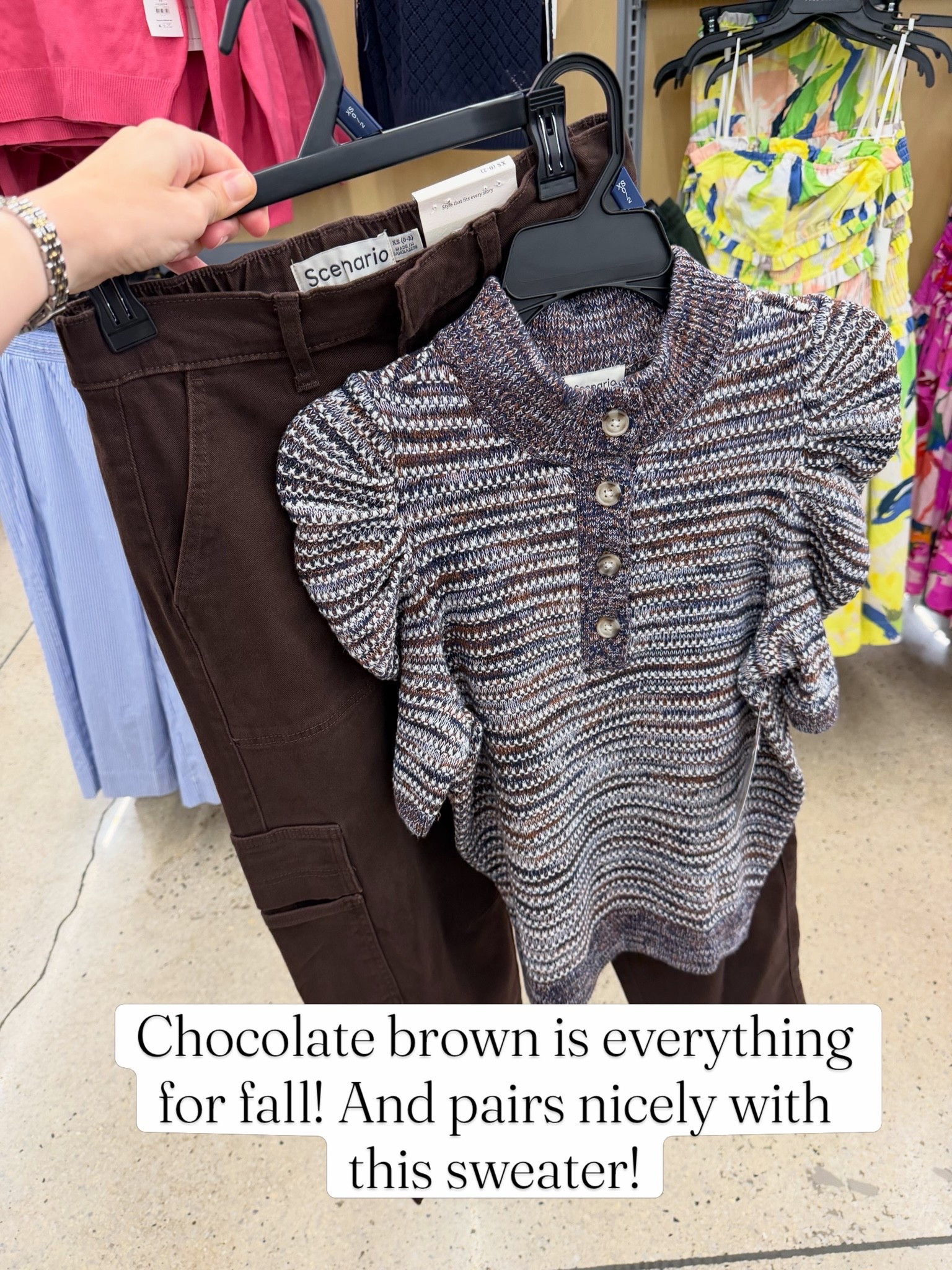 Walmart fall outfit idea with these chocolate brown pants and short sleeve sweater top. #walmartfashion