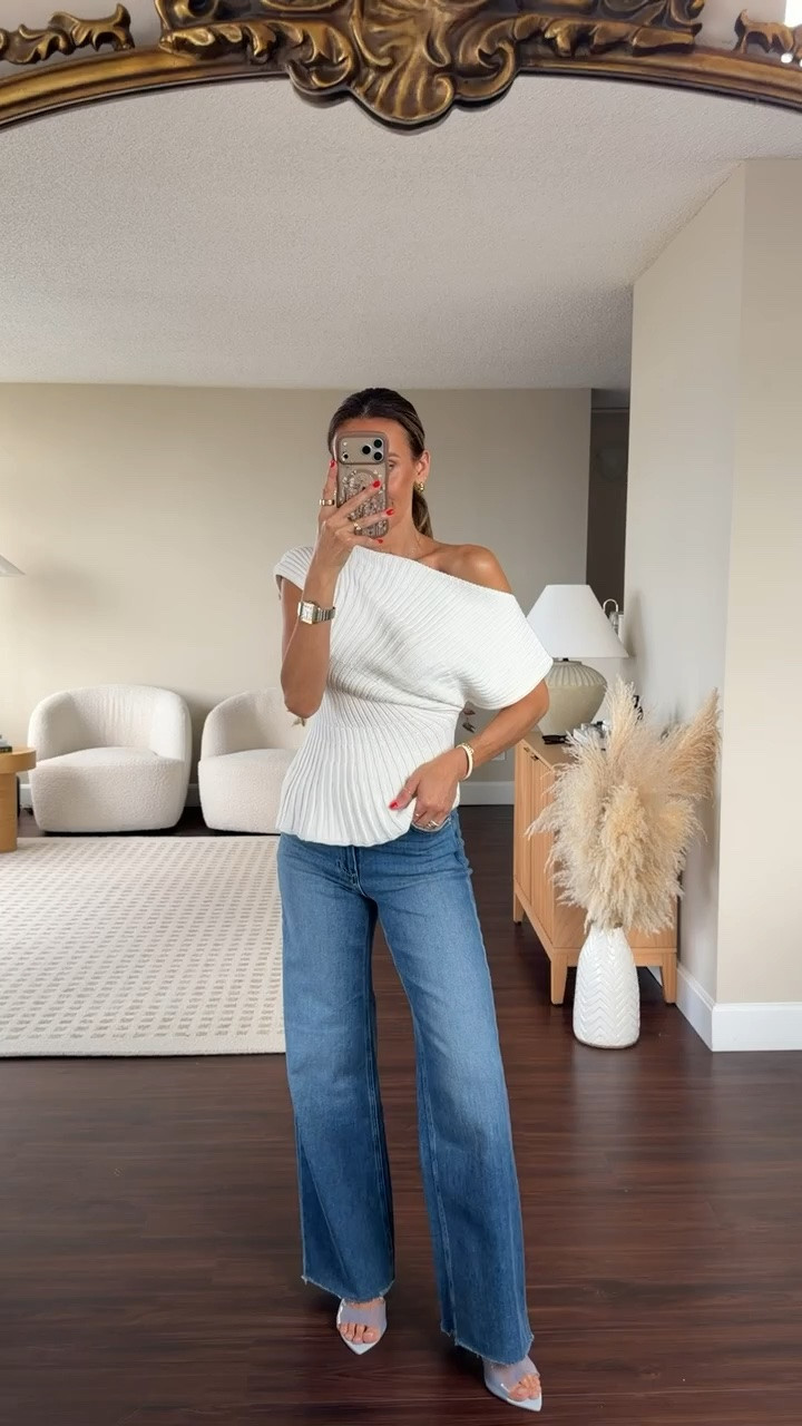 To wear now and later! This off the shoulder knit looks like an art piece, I’m
In love! Size xs on top and 25 on the jeans that is so flattering everyone loves!

#LTKootd #LTKSeasonal #LTKOver40