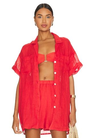 vitamin A Playa Pocket Blouse in Hibiscus EcoLinen from Revolve.com | Revolve Clothing (Global)