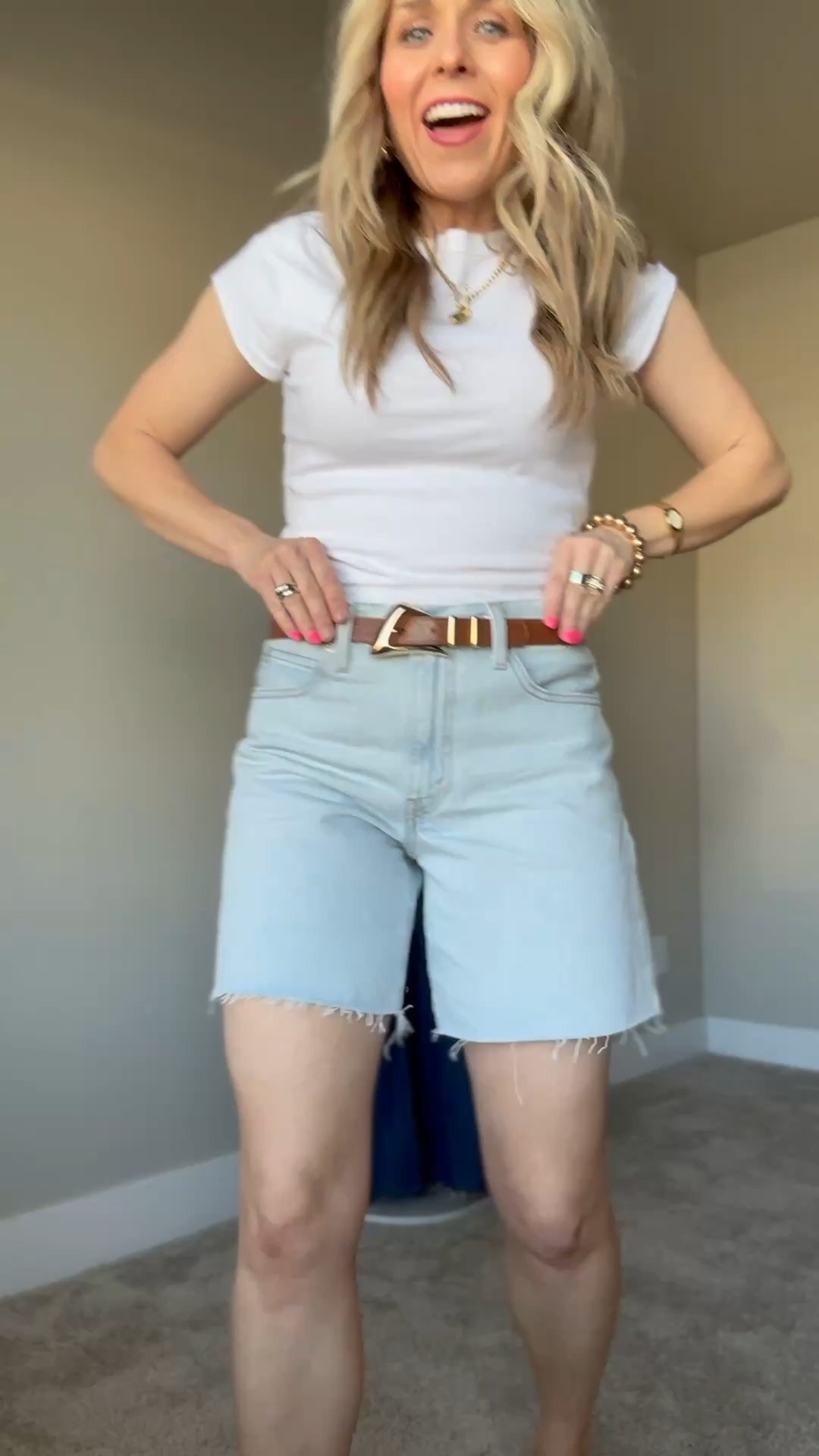 The perfect mom short does exist! And the perfect $8 white tee.🤗

Went up a size in the shorts and did my true to size in the top! 

#LTKWatchNow #LTKStyleTip #LTKFindsUnder50