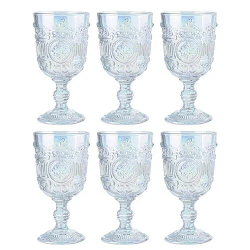 Sungmor Vintage Pressed Glass Goblet Glassware, 6PCS Classic Wine Goblets Beverage Stemmed Glass ... | Walmart (US)