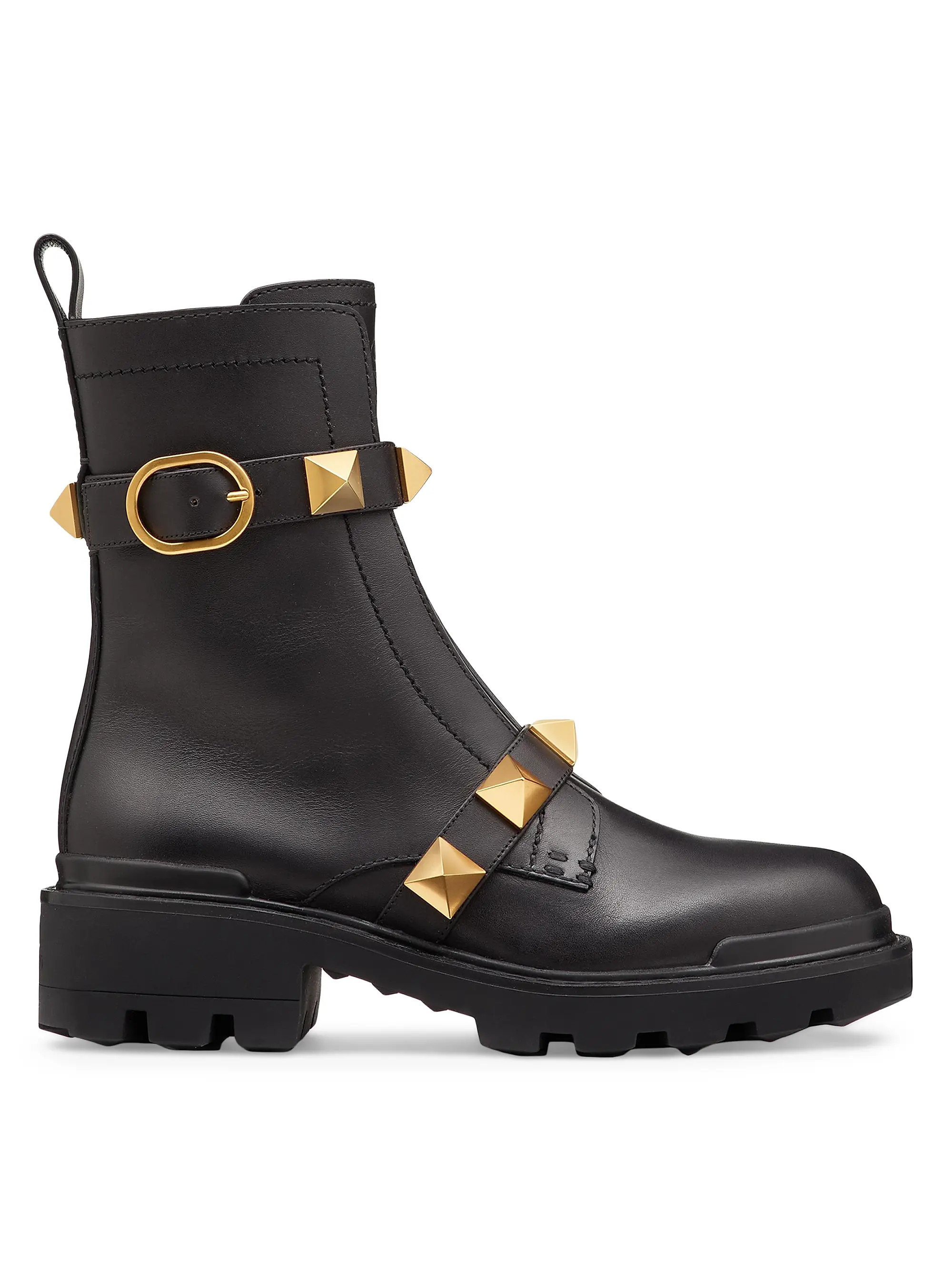 Valentino Garavani Roman 40MM Stud Calfskin Combat Boots | Saks Fifth Avenue | Saks Fifth Avenue