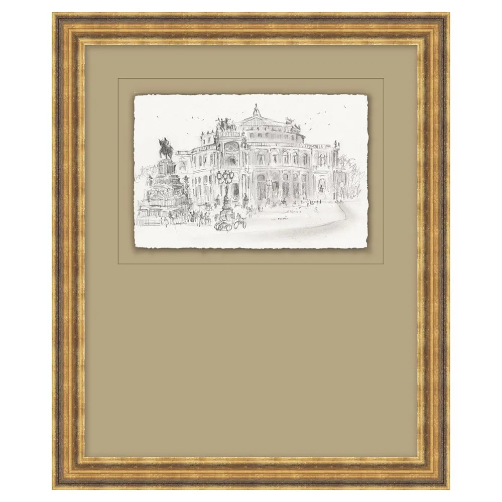 Saffira French Country Architecture Antique Gold Frame Illustration 1 - 18x15 | Kathy Kuo Home