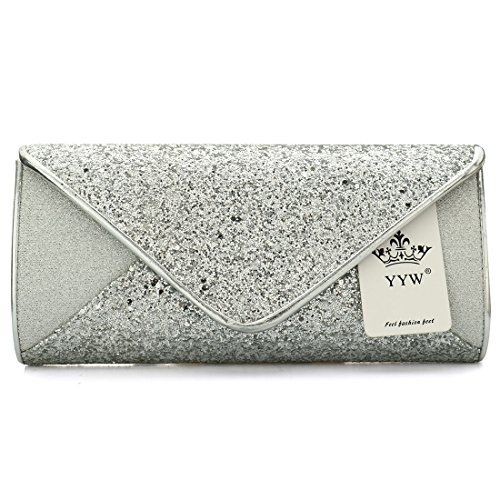 Simple Fashion Design Rectangle Shape women Leather Clutch Bags (Silver) | Amazon (US)