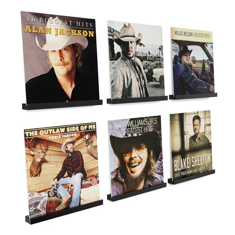 6 Pcs Vinyl Record Storage, 12 inch Vinyl Record Stand Wall Mount Vinyl Record Holder, Wood Recor... | Walmart (US)