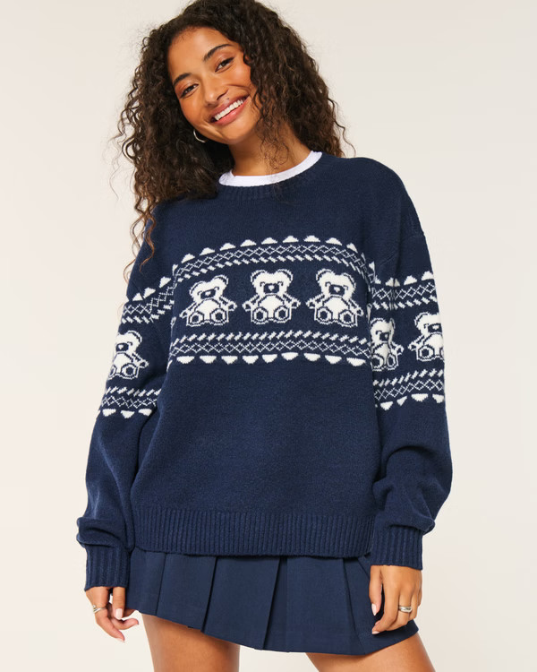 Women's Hollister Comfy Cloud Bow Graphic Crew Sweater | Women's Tops | HollisterCo.com | Hollister (US)