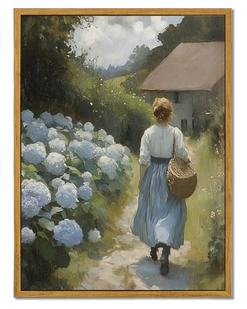 MTFBWY Blue Hydrangea Wall Art Framed, Vintage Floral Canvas Wall Art, Romantic Cottagecore Wall ... | Amazon (US)