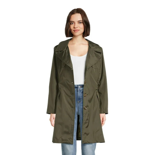 Urban Republic Women's Poly-Techno Hooded Trench Coat | Walmart (US)