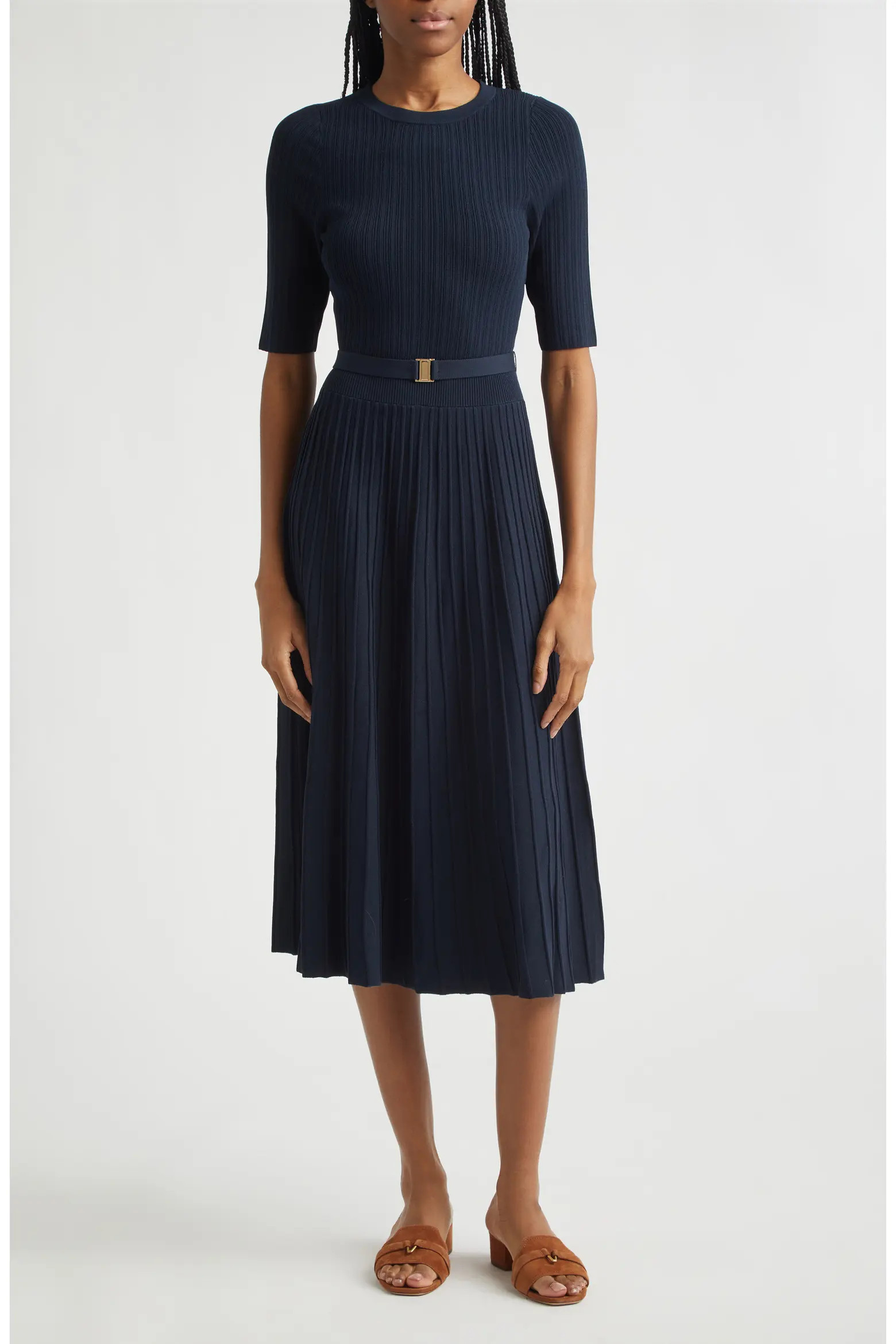 Veronica Beard Elthea Belted Rib Knit Midi Dress (Women) | Nordstrom | Nordstrom
