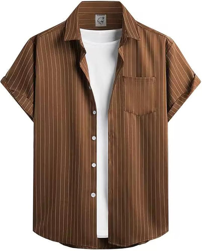 Hardaddy Men's Casual Striped Shirts Button Down Short Sleeve Blouse Summer Hawaiian Shirt | Amazon (US)
