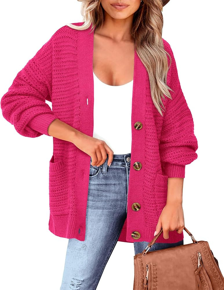 Zenlonr Women's Fall Cardigan 2023 Long Sleeve Open Front Button Sweater V Neck Knit Outwear Coat... | Amazon (US)