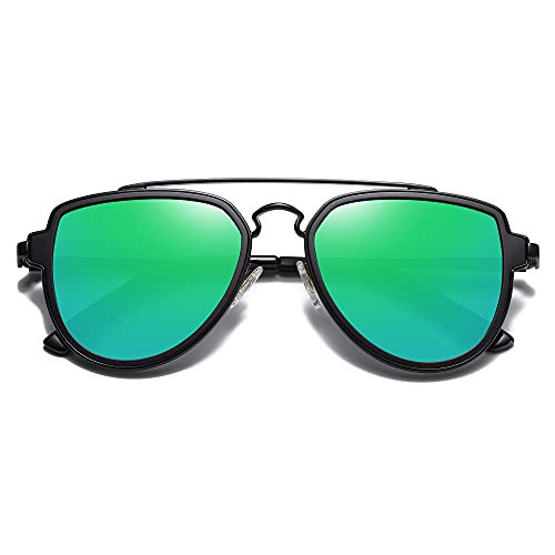 SOJOS Retro Polarized Double Bridge Sunglasses for Men Women Mirrored Lens SJ1051 with Black Frame/Green Mirrored Lens | Amazon (US)