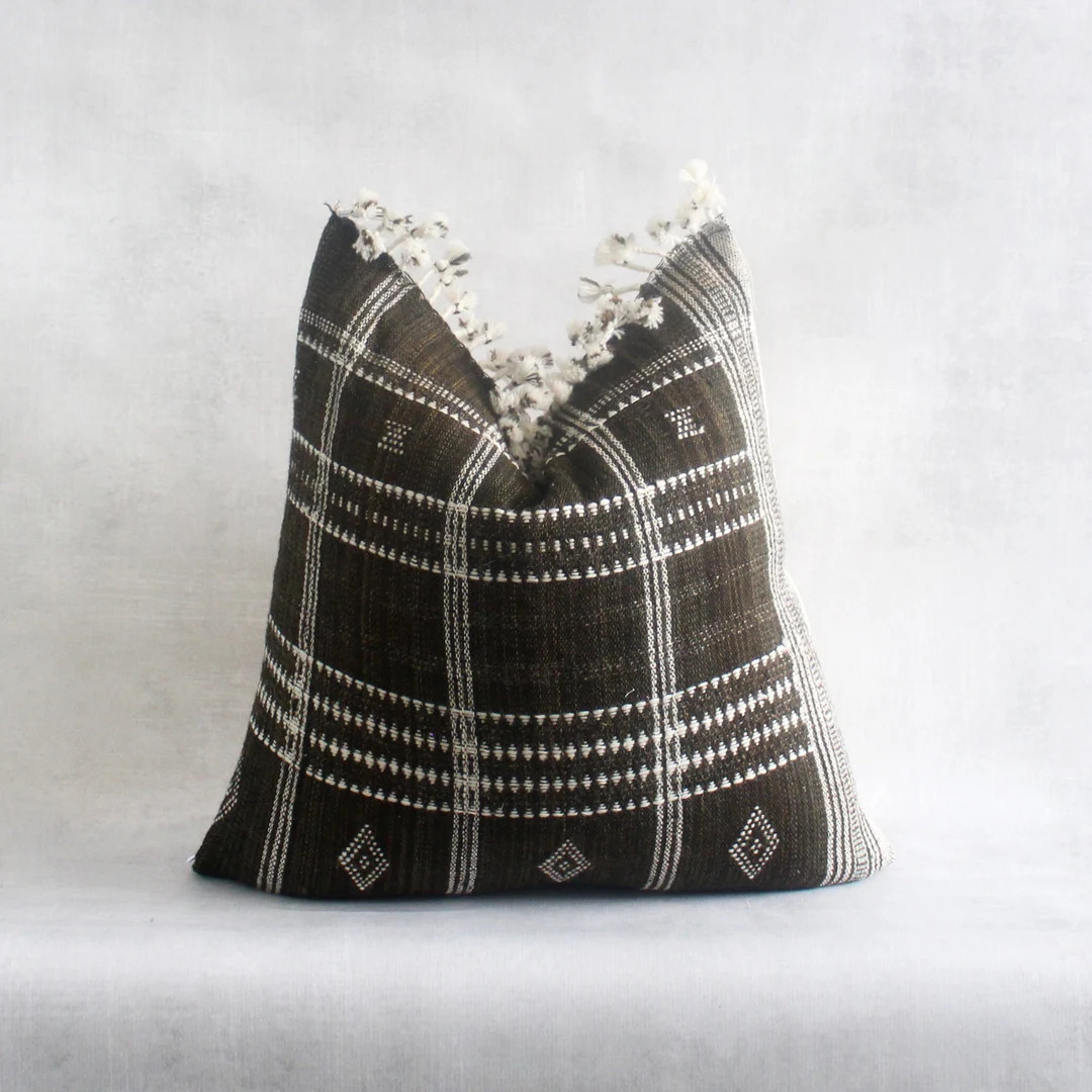 Earthy Dark Brown Pillow Cover | Vintage Indian Wool Pillow Cover | Textured Pillow Cover | Fring... | Etsy (US)